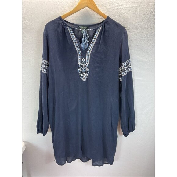 NEW‎ ROOTS Canada Women’s Peasant Dress Size M Navy Blue Embroidered long sleeve - Picture 1 of 12
